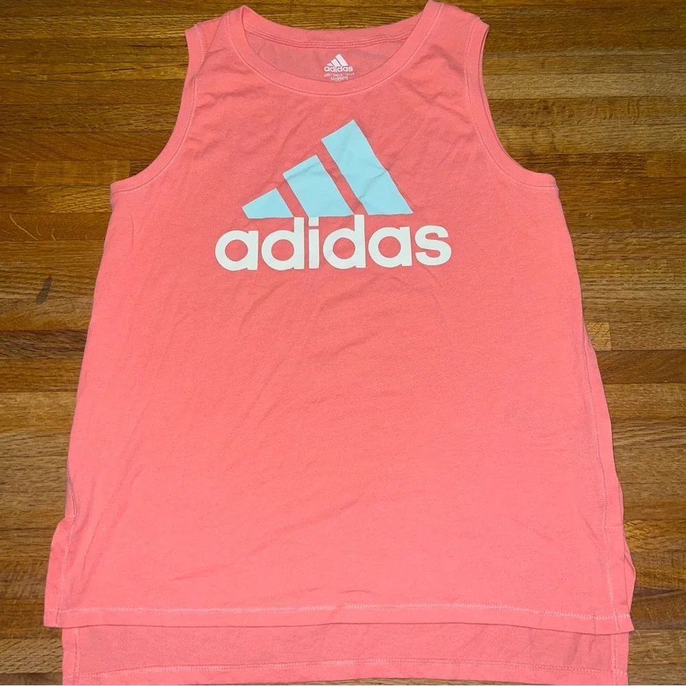 Adidas Youth Girl Large Pink Graphic‎ Logo Athletic Crew Neck Sleeveless Top